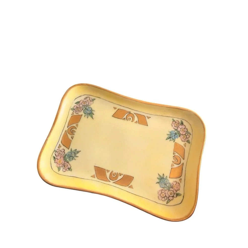 Vtg Vignaud Limoge Porcelain Vanity Tray Dresser Set Gold Floral Art Nouveau